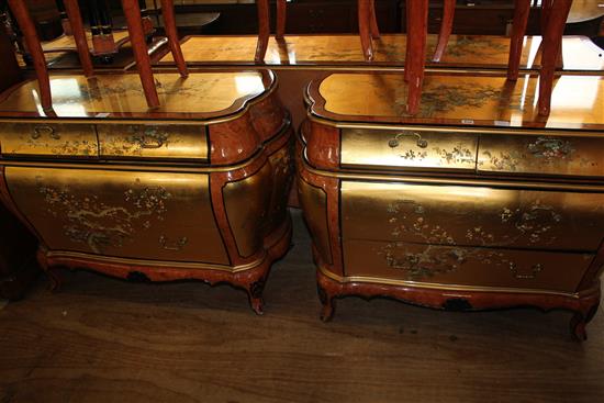 Pair of gilt lacquered bombe commodes